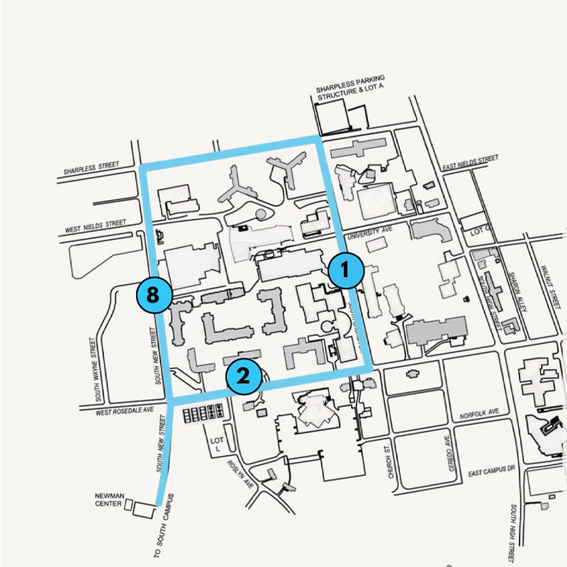 map of the North Campus stops on the Summer Route