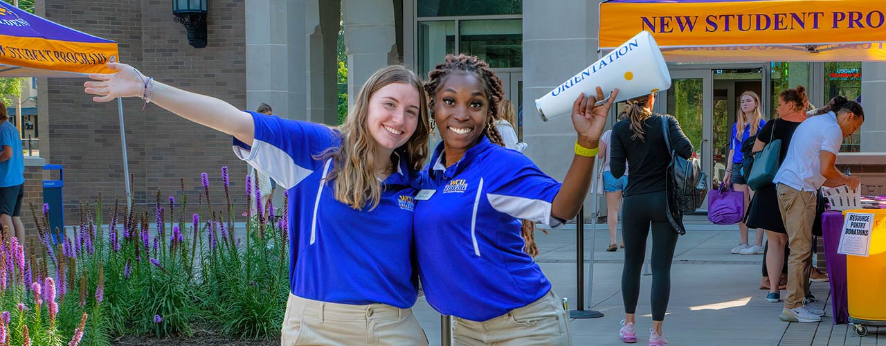 orientation leaders with megaphone