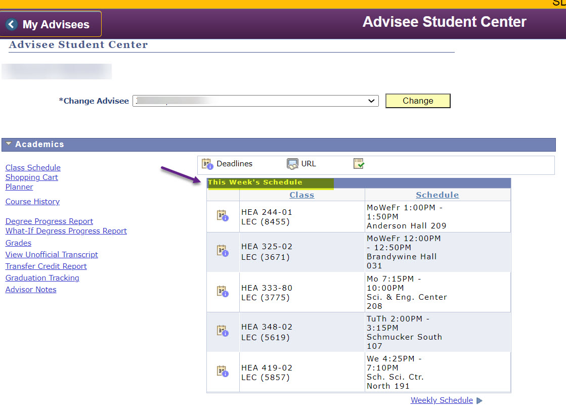 Full student schedule