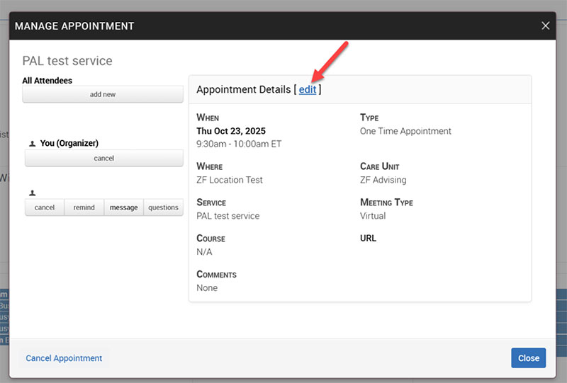 Editing a Student's Appointment in Navigate 3
