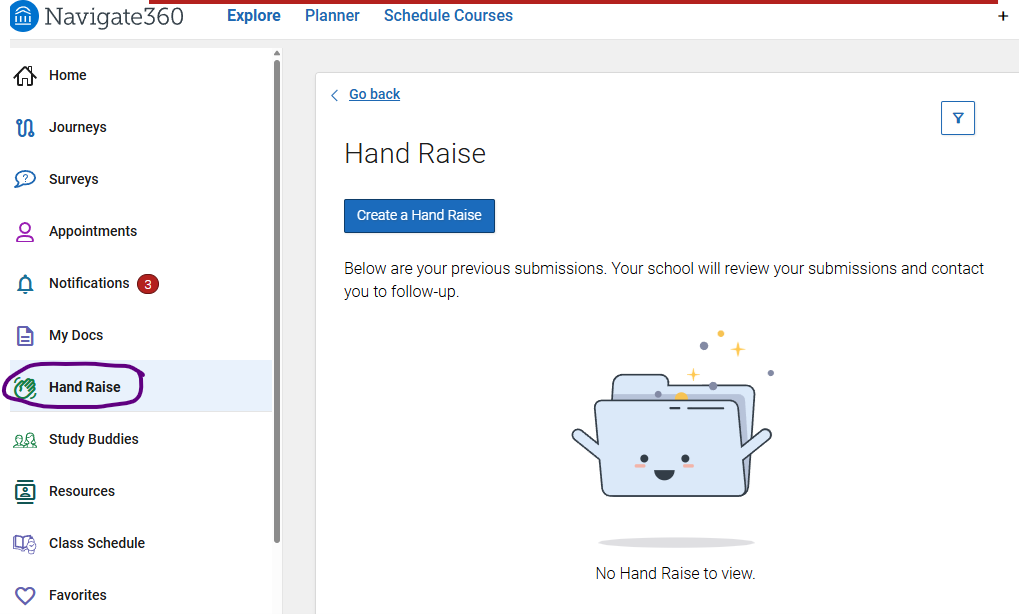 Handraise folder view