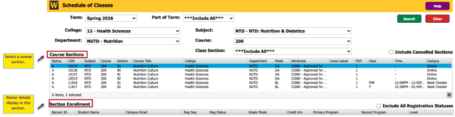 Fig. 4 - Course sections and Section enrollments screenshot
