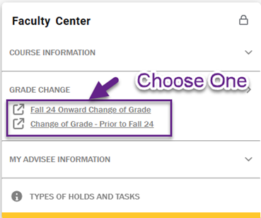 Screenshot of Grade Change options