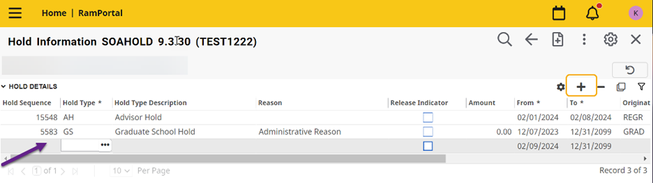 Fig. 2 - Hold Information screenshot 