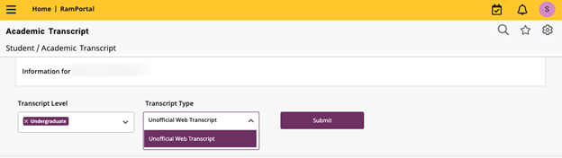 Fig 2 - Transcript type button - screenshot