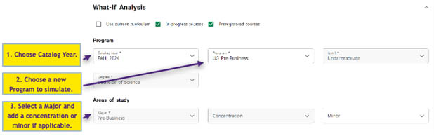 What if analysis - NEW PROGRAM, MAJOR, MINOR, OR CONCENTRATION
