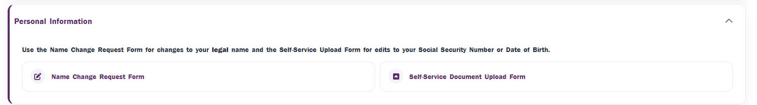 Personal Information menu