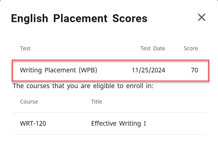 Navigate360 Placement Journey English Placement Scores