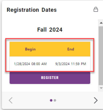 Registration dates card