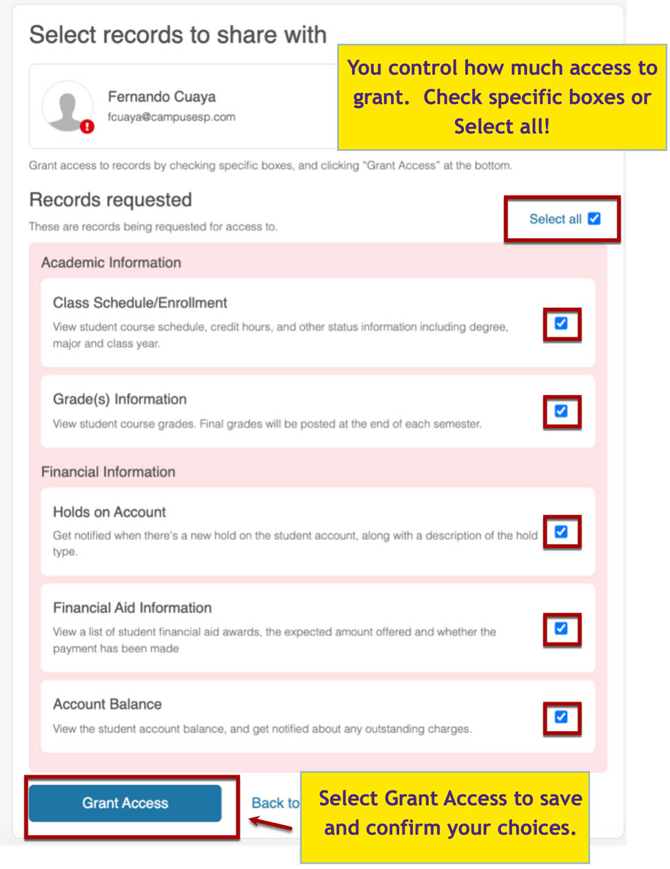 Select your records to share