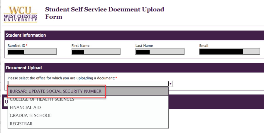 Upload Form dropdown