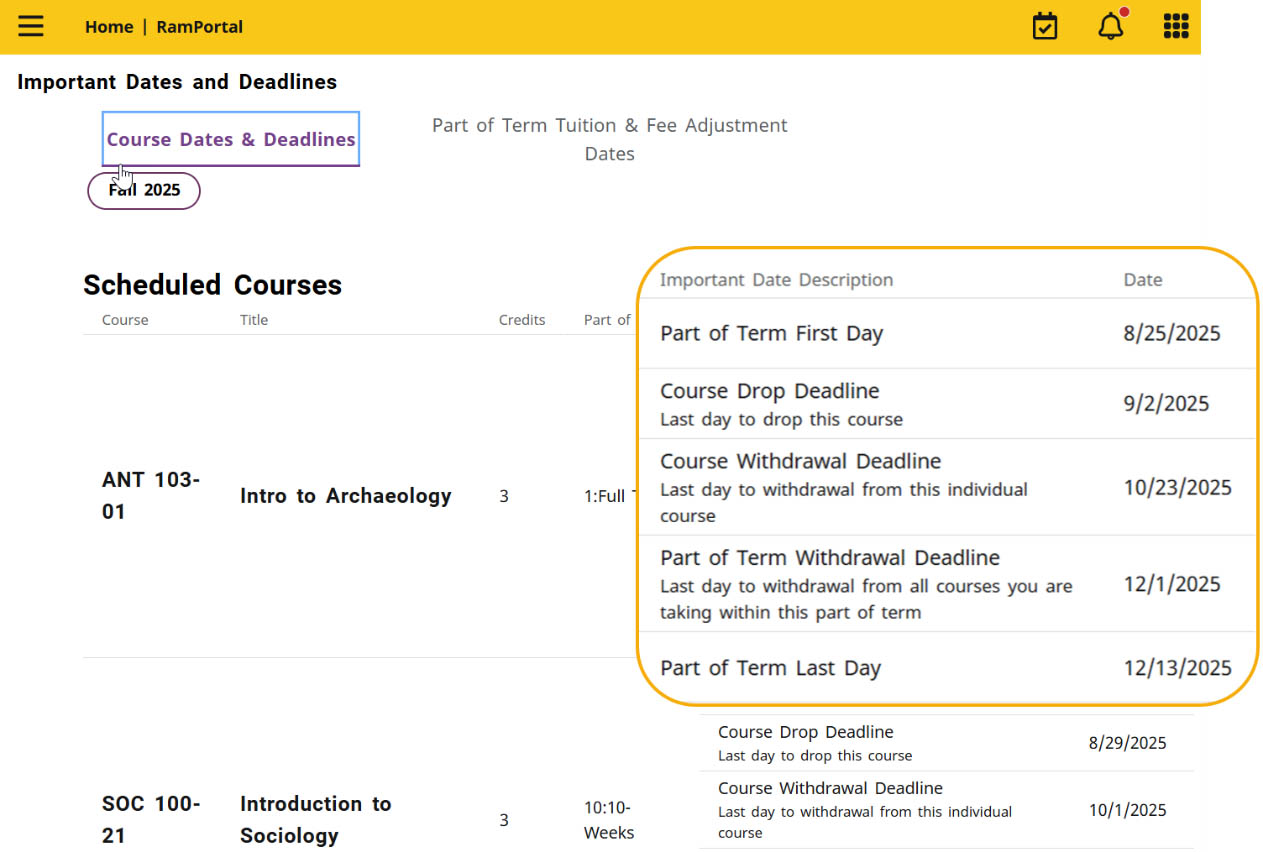 Scheduled courses