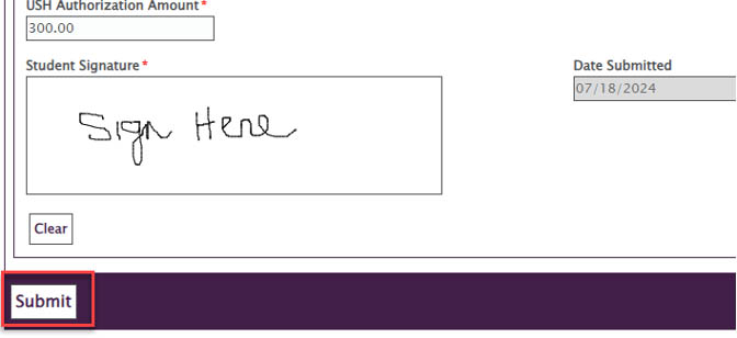 Fig 4: Completed form with signature. Submit to finalize approval.