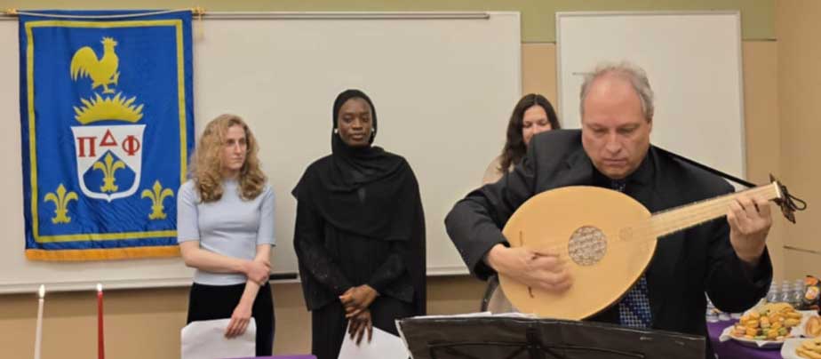 On April 3rd, 2025, the Xi Omega Chapter of Pi Delta Phi inducted 12 outstanding students and honorary members. Congratulations to them all! On that day, our Chapter was also honored by the visit of the French Consul of Philadelphia, Madame Marine Fraval-Vennel, and by the performance of composer, performer, and WCU professor Dr. Mark Rimple.