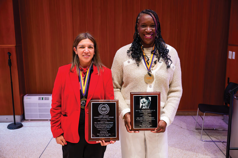 Larry Dowdy Community Service Award winner Dr. Daniela Johannes and Drum Major for Justice Dr. Lisa M. Montgomery