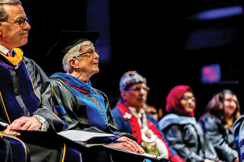 Dr. Madeleine Wing Adler, WCU’s first woman president, and COT member Chris Franklin ’87 (L)