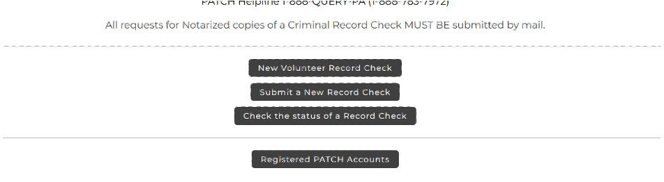 Button that is third in a line of buttons saying "Check the status of a Record Check"