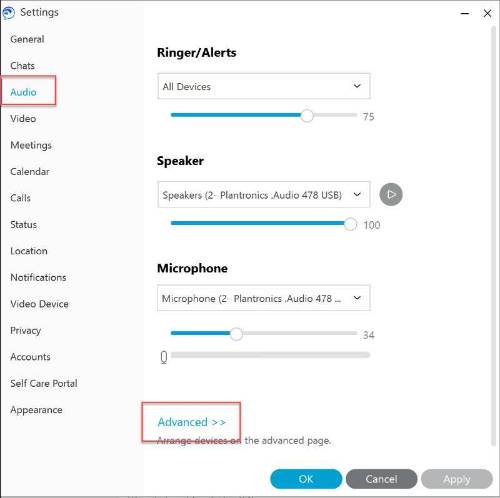 jabber audio settings